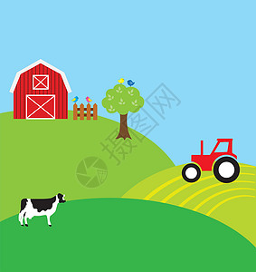 农家有机小土豆农场背景食物饲养员生物乡村奶制品生态拖船牧场绿色农家插画