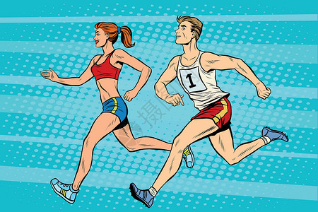 男女运动员在赛场和田径夏季运动会背景图片