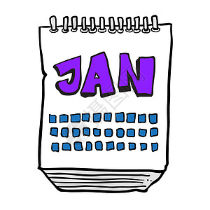 复古日历素材手绘卡通日历显示 1 月插画