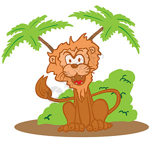 椰子尾巴狮子狮微笑快乐哺乳动物狮子鬃毛荒野动物群涂鸦热带动物插画