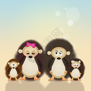 刺猪荒野插图刺猬动物森林羽毛家庭夫妻背景图片