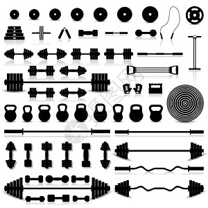 壶铃训练一组运动设备 矢量说明网络扩展器插图跳绳哑铃身体健身房俱乐部阴影滚筒插画