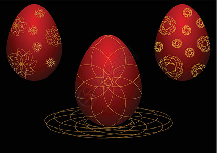 在金盘上收集矢量复活节彩蛋食物财富礼金反射庆典花丝装饰品金属红色插图背景图片