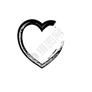 心形符号爱矢量 blac水粉刷子水彩中风浪漫艺术婚礼边界黑色情人背景图片