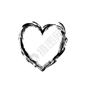 黑白心形素材心形符号爱矢量 blac水粉情人浪漫刷子婚礼水彩边界黑色墨水情怀插画