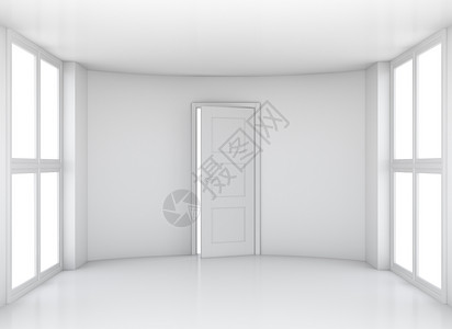 打开门窗的空房间3d地面插图办公室框架建筑学空白白色绘画住宅背景图片