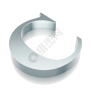 金属圆环3d 金属字符C 有反射和矢量说明插画