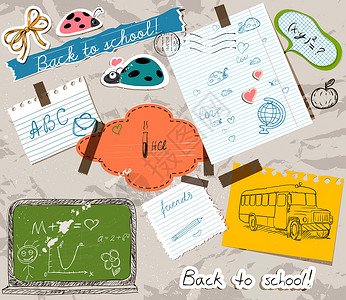 剪贴纸装有学校内容的剪贴布教育笔记本木板数学涂鸦瓢虫海报绘画班级横幅设计图片