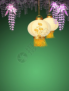中国灯笼天灯文化庆典快乐新年花朵插图飞行背景图片