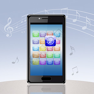 带有音乐应用的智能手机背景图片