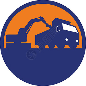 卡车圆圈机械挖掘机装载自卸车圈 Retr插画