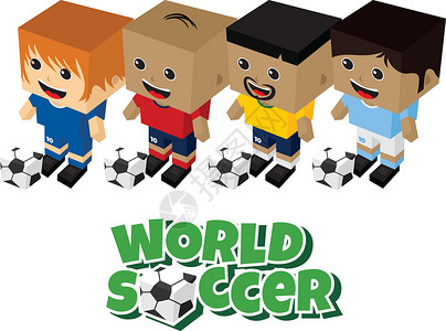 卡漫画足球运动员正方形微笑孩子团队卡通片游戏前锋运动衬衫竞赛背景图片