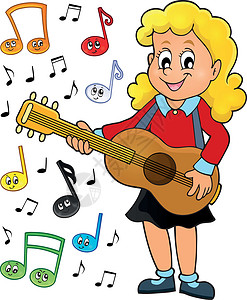音乐剪贴画女孩吉他演奏家主题图像2插画