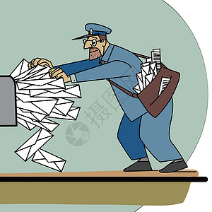 邮递员大量的纸质邮件和Inbo背景图片
