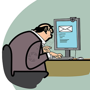 计算机通讯商务人士和计算机中的一封信插画