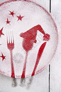 圣诞红色车牌派对桌子造型盘子广告勺子刀具面包幸福帽子背景图片