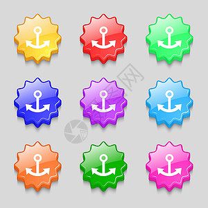 anchor 图标符号 9 条宽度彩色按钮上的符号 矢量背景图片