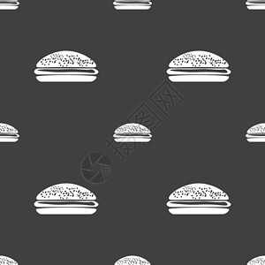 汉堡包图标标志 灰色背景上的无缝模式 韦克托面包香肠菜单早餐包子食物牛肉垃圾种子午餐背景图片