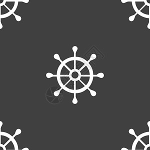 航海船舵船舵图标标志 灰色背景上的无缝模式 韦克托海洋帆船车轮巡航冒险队长古董血管领航游艇插画