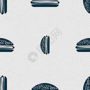 汉堡包图标标志 具有几何纹理的无缝模式 韦克托牛肉种子菜单食物垃圾小吃香肠早餐包子面包背景图片