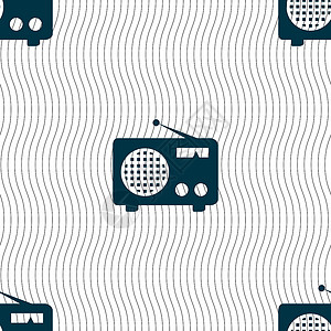 复古收音机图标标志 具有几何纹理的无缝模式 韦克托网络音乐调频优雅按钮技术车站标签天线网站背景图片