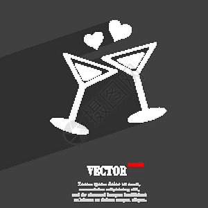 爱鸡尾酒玻璃杯中的鸡尾酒 心形符号平面现代网页设计 带有长长的阴影和文本空间 韦克托插画