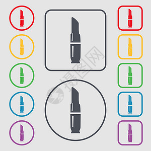 唇膏图标符号 圆形上的符号和带框的平方按钮 矢量高清图片