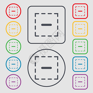 方形图标符号中的减号 带有框架的圆形和方形按钮上的符号 向量背景图片