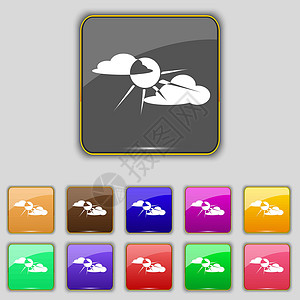 天气标识云点图标符号后面的太阳 设置为您网站的11个彩色按钮 矢量设计图片