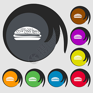 汉堡 汉堡符号图标 八个彩色按钮上的符号 矢量背景图片
