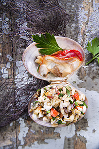 暖和地热到法索罗食物味道香菜饮食盘子餐厅美食蛤蜊背景图片