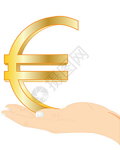 金手货币在棕榈中签名欧元插画
