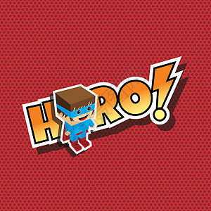 超级英雄字体伟大的超级英雄卡通盒子大部分力量插图红色蓝色西装等距绿色靴子设计图片