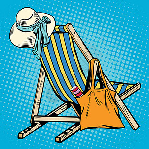 横卧带沙滩用品的躺椅插画