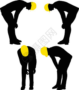 哈腰带黄色防护头饰的工人剪影草图人员奴隶姿势工作插图冒充阴影蓝领公司插画