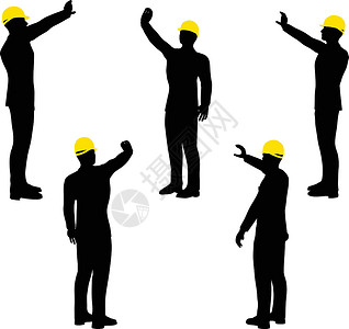 带黄色防护头饰的工人剪影草图奴隶冒充工作蓝领姿势插图打工仔白领公司背景图片