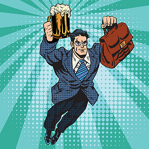 男人喝啤酒啤酒男超英雄飞行设计图片