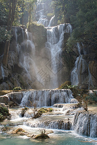 老挝瀑布风景旅行白内障假期景点旅游瀑布全景背景