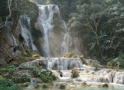 老挝瀑布全景瀑布风景旅游假期白内障旅行景点背景