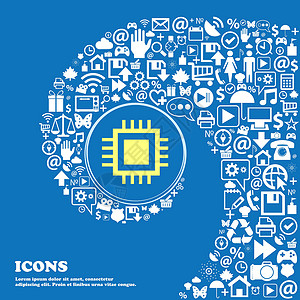 微视频大赛中央处理单元图标 技术方案圆圈符号 漂亮的一组漂亮的图标扭曲成一个大图标的中心 向量设计图片