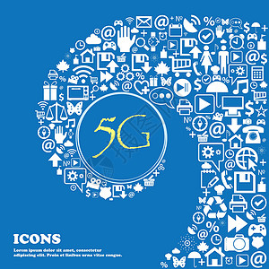 5G 标志图标 移动通信技术符号 漂亮的一组漂亮的图标扭曲成一个大图标的中心 韦克托技术电话框架数据插图按钮令牌标签邮票质量背景图片