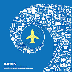 飞机 飞机 旅行 飞行标志符号 漂亮的一组漂亮的图标扭曲成一个大图标的中心 向量背景图片