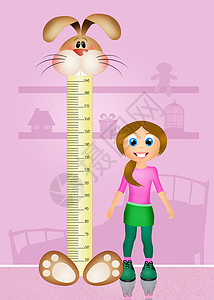 兔子女孩儿童测量量身材女孩动物尺寸高度快乐插图孩子仪表童年背景