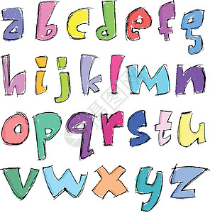 幼稚字体多彩粗略的小写字母设计图片