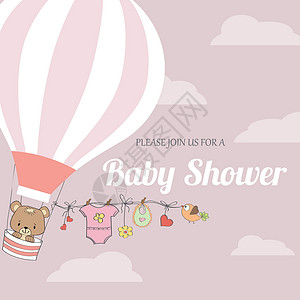 气球衣服带热气球的女婴淋浴卡幸福女孩衣服热气生日公告女儿荣誉喜悦淋浴设计图片