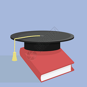 红色毕业帽子科学帽和红色书插画