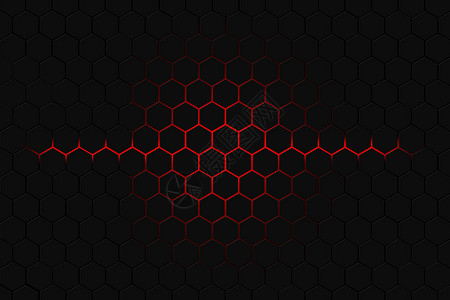 六边黑和红亮光红色蜂窝技术多边形艺术材料墙纸金属科学六边形背景图片