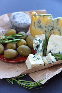 Roquefort 奶酪成分琥珀美食迷迭香美味食物连环画奶制品羊乳模具蓝色背景图片