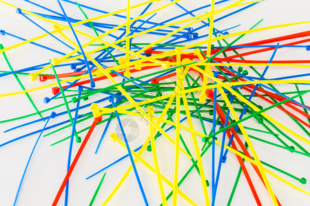 多色尼龙电缆线绿色黄色材料白色蓝色领带工作红色工具工业背景图片