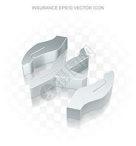 保险盒保险图标 平面金属3d飞机和棕榈 透明的影子EPS 10矢量设计图片